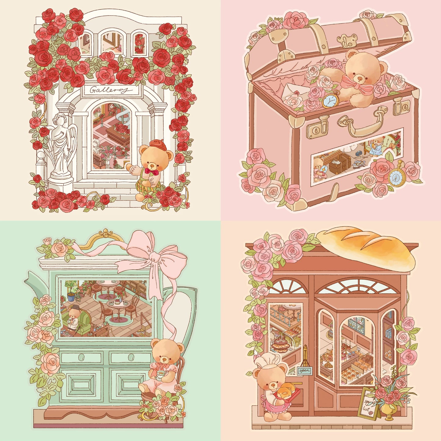 3D Miniature Scene Stickers DIY Little Bear’s Romantic Cottage Afternoon Tea