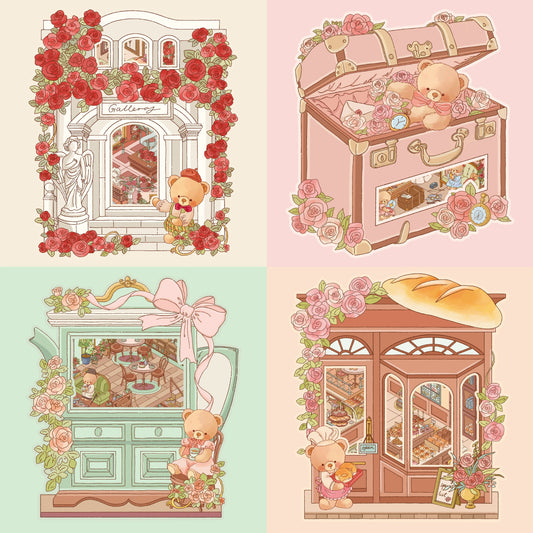 3D Miniature Scene Stickers DIY Little Bear’s Romantic Cottage Afternoon Tea