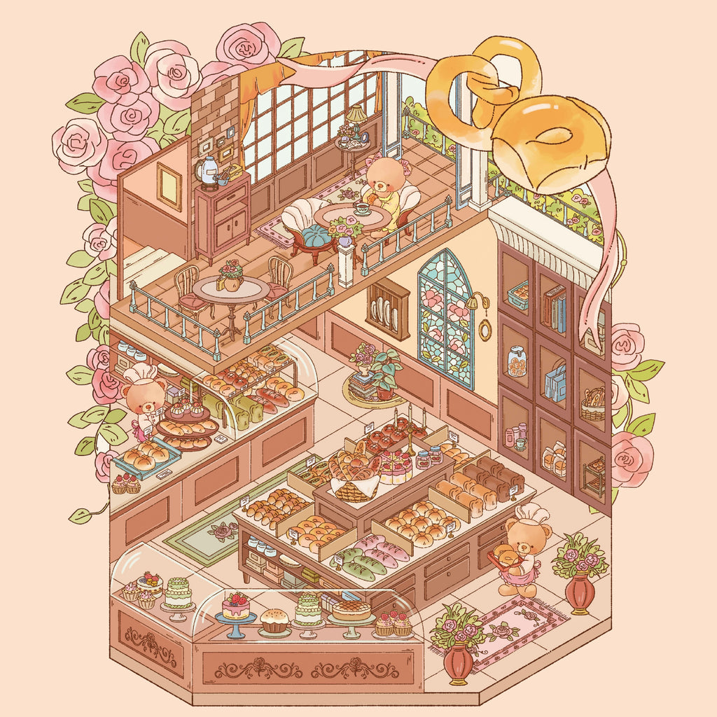 3D Miniature Scene Stickers DIY Little Bear’s Romantic Cottage Afternoon Tea
