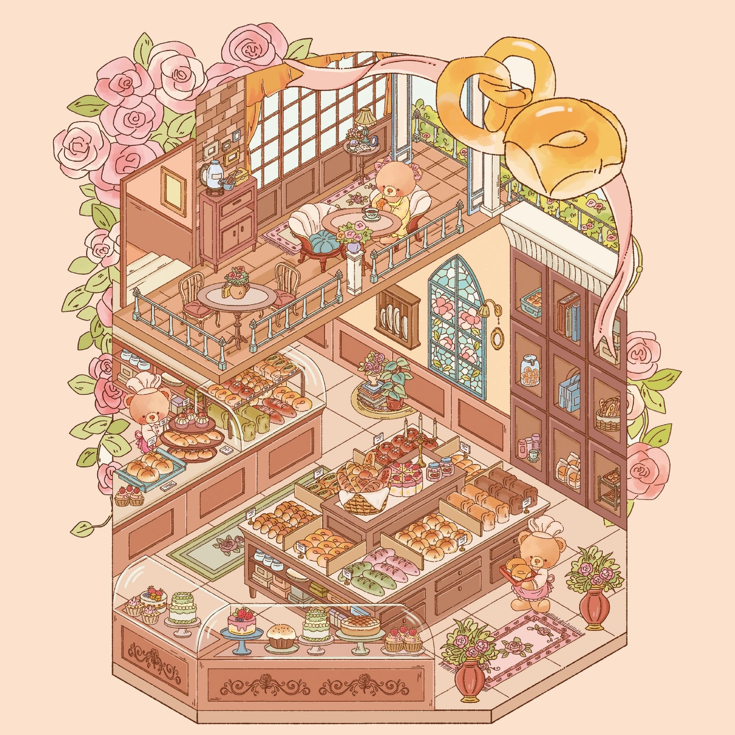 3D Miniature Scene Stickers DIY Little Bear’s Romantic Cottage Afternoon Tea