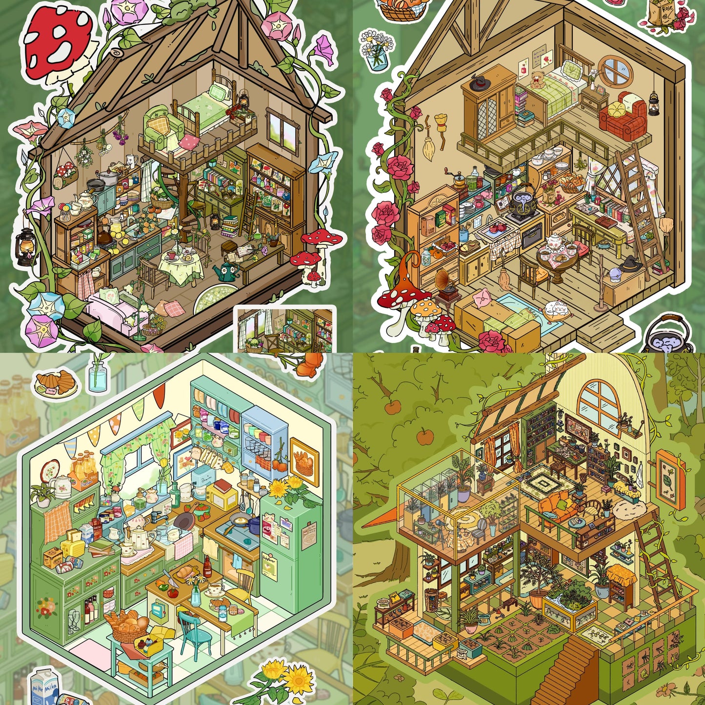 3D Sticker Puzzle Create The Enchanted Cabin Morning Glory Cottage Green Kitchen