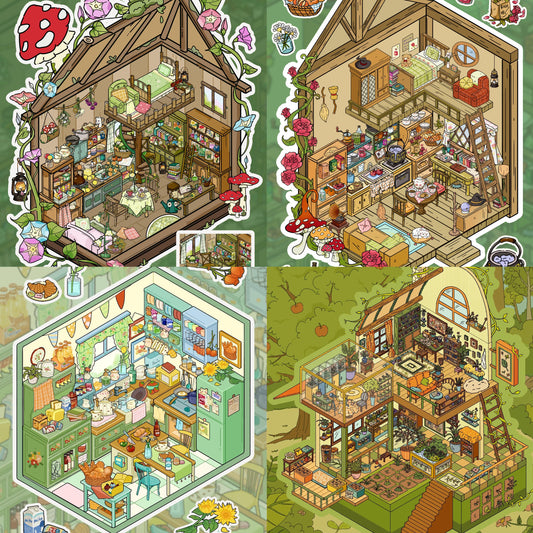 3D Sticker Puzzle Create The Enchanted Cabin Morning Glory Cottage Green Kitchen