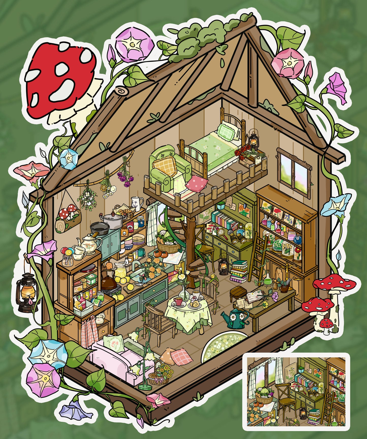 3D Sticker Puzzle Create The Enchanted Cabin Morning Glory Cottage Green Kitchen