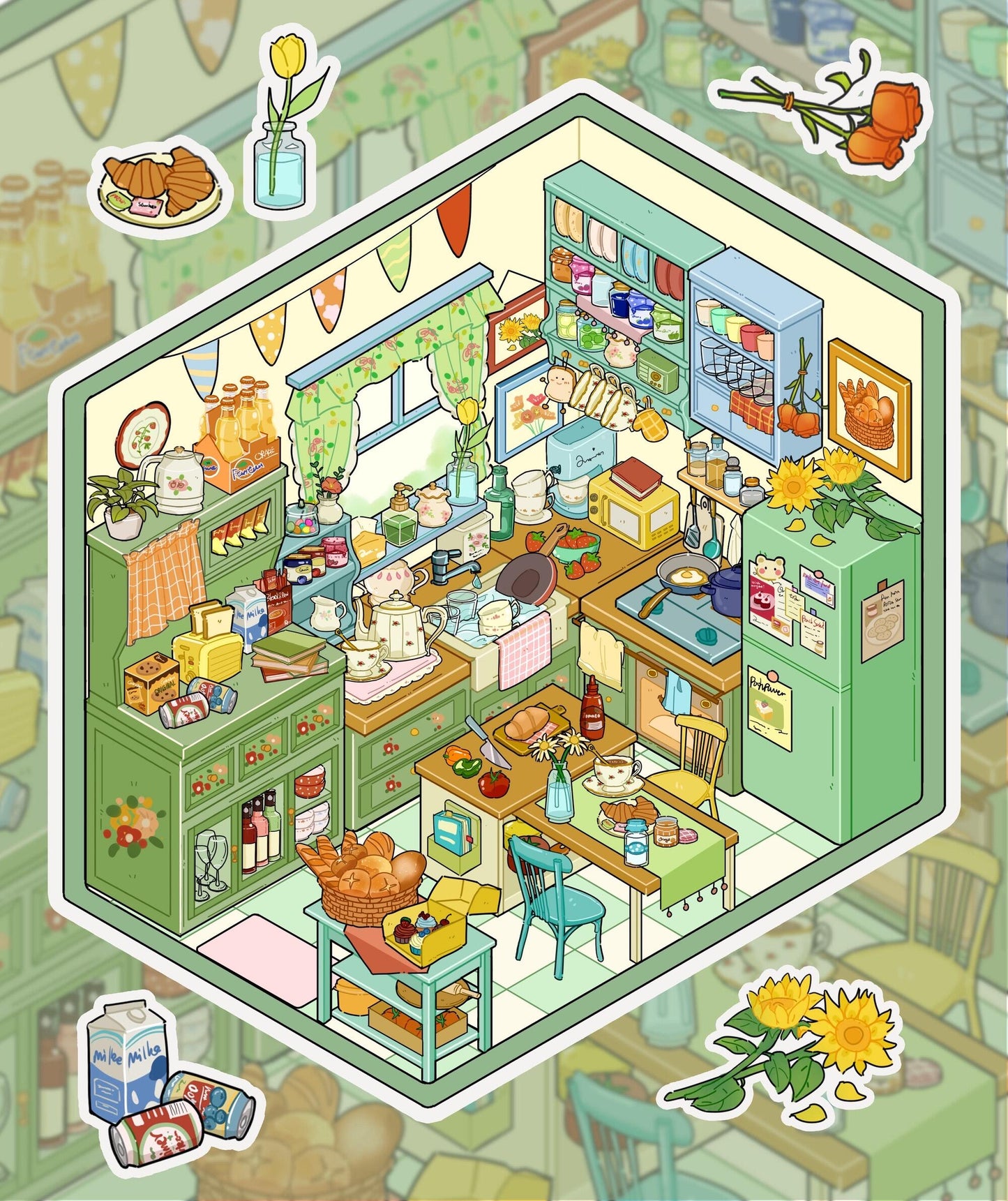 3D Sticker Puzzle Create The Enchanted Cabin Morning Glory Cottage Green Kitchen
