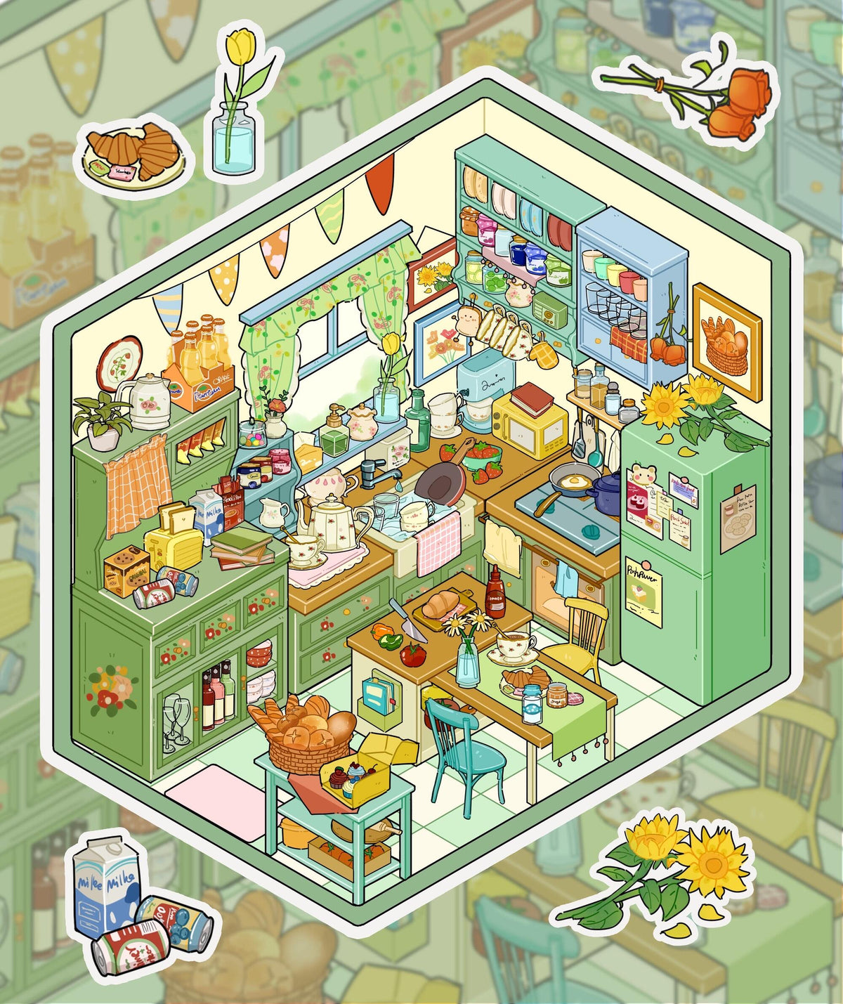 3D Sticker Puzzle Create The Enchanted Cabin Morning Glory Cottage Green Kitchen