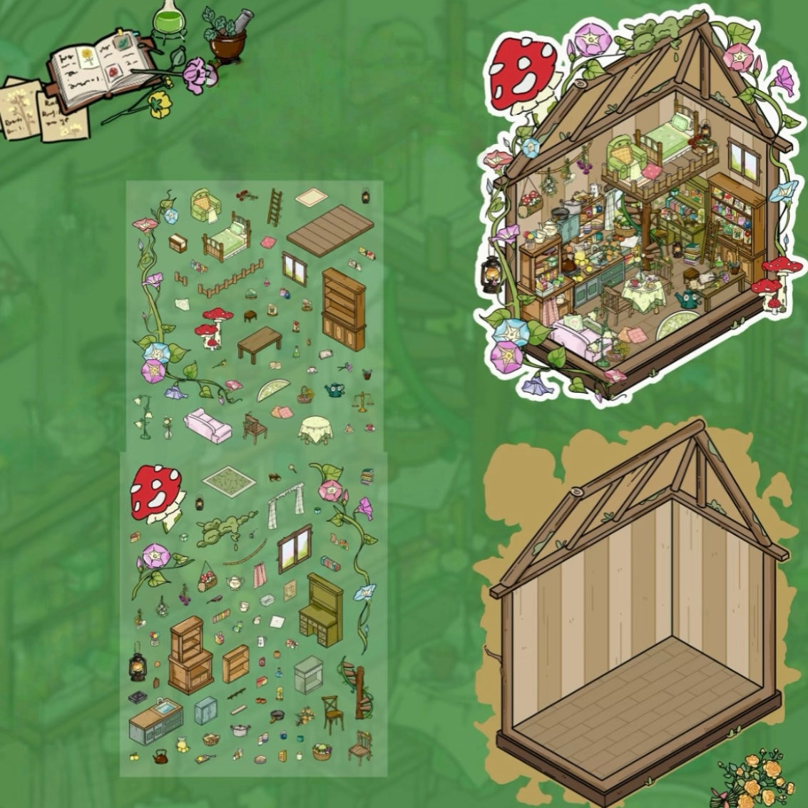 3D Sticker Puzzle Create The Enchanted Cabin Morning Glory Cottage Green Kitchen