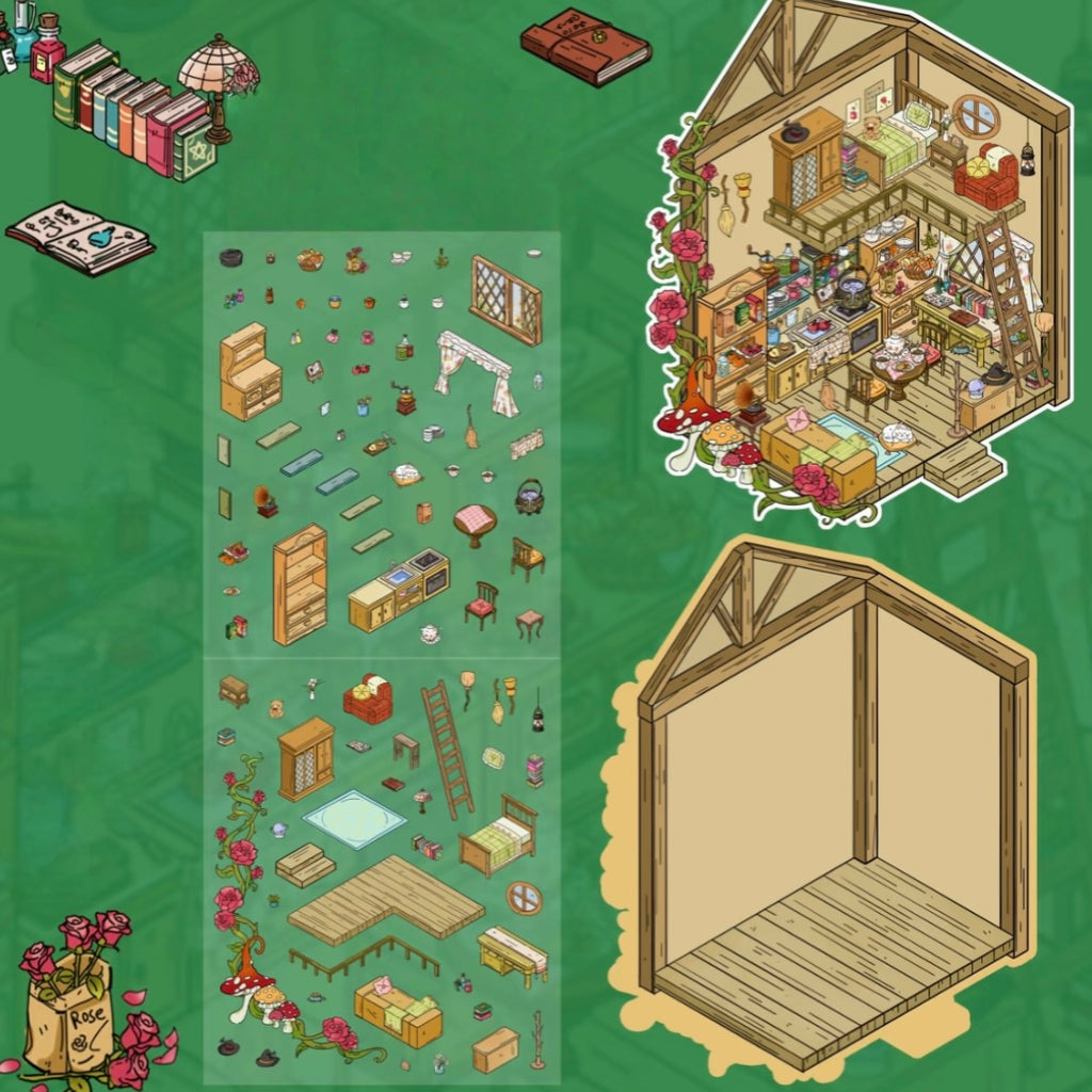 3D Sticker Puzzle Create The Enchanted Cabin Morning Glory Cottage Green Kitchen