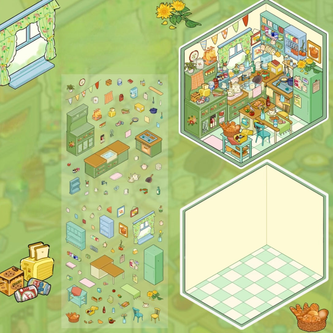 3D Sticker Puzzle Create The Enchanted Cabin Morning Glory Cottage Green Kitchen