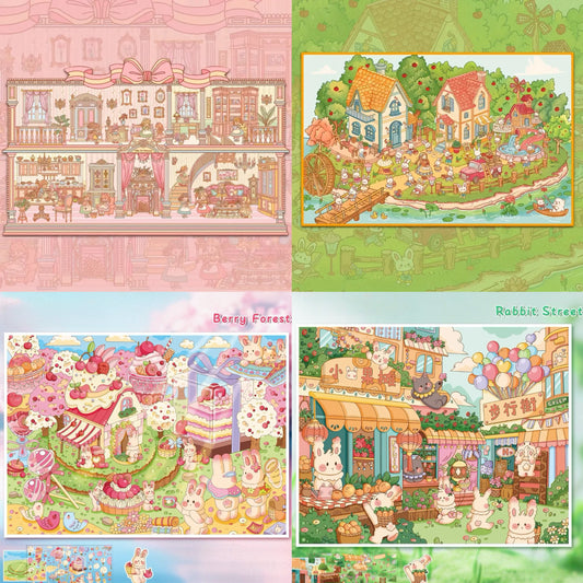 DIY Victorian Dollhouse Style Floating Island Orchard Bunny 3D Miniature Scenery Stickers