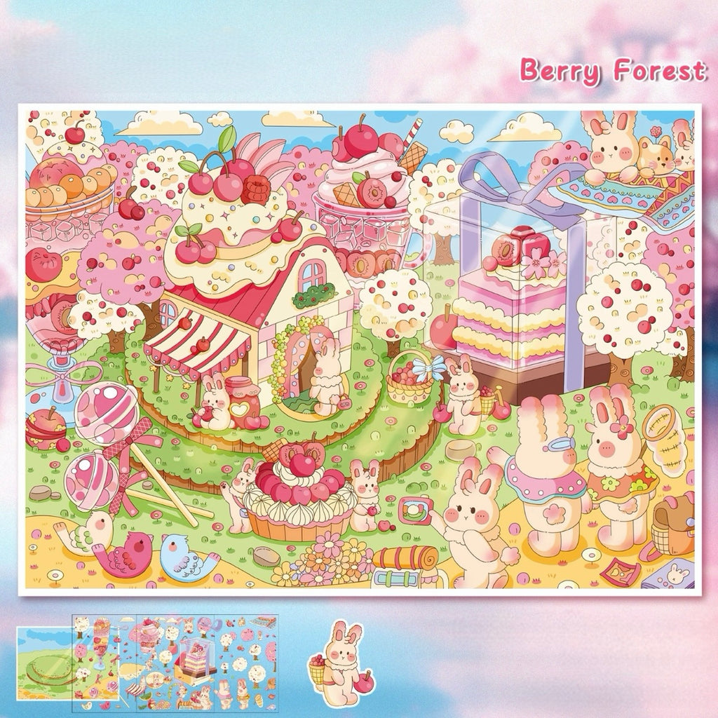DIY Victorian Dollhouse Style Floating Island Orchard Bunny 3D Miniature Scenery Stickers