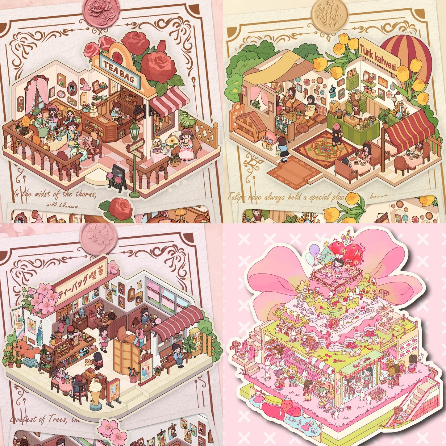 Bubble Tea Shop Tea House 3D Miniature Scene Sticker
