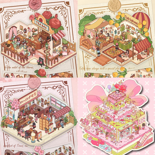 Bubble Tea Shop Tea House 3D Miniature Scene Sticker