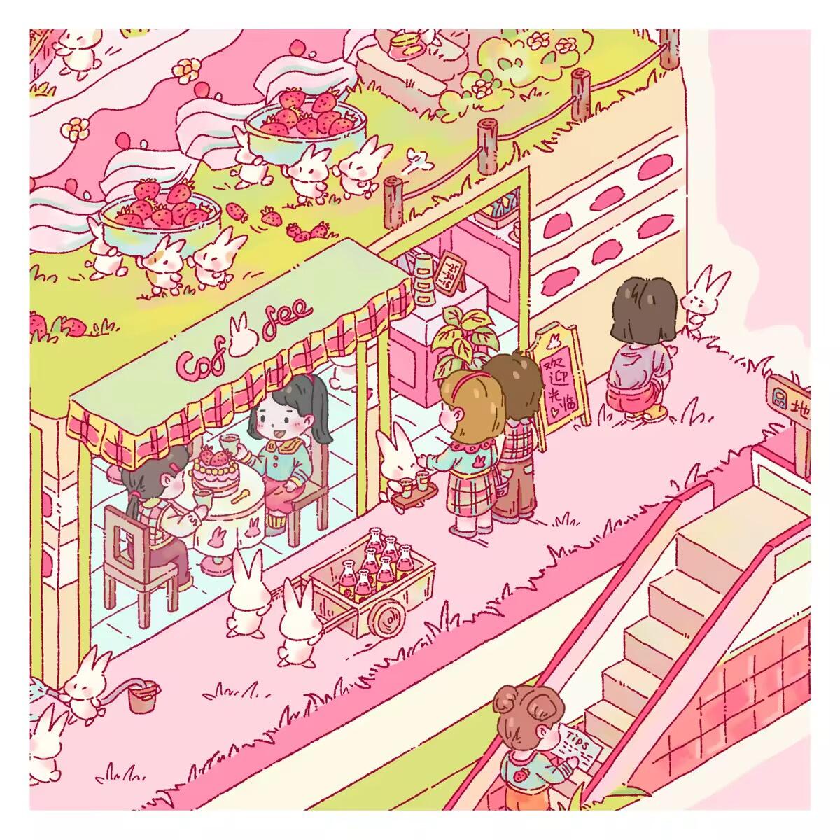 Bubble Tea Shop Tea House 3D Miniature Scene Sticker
