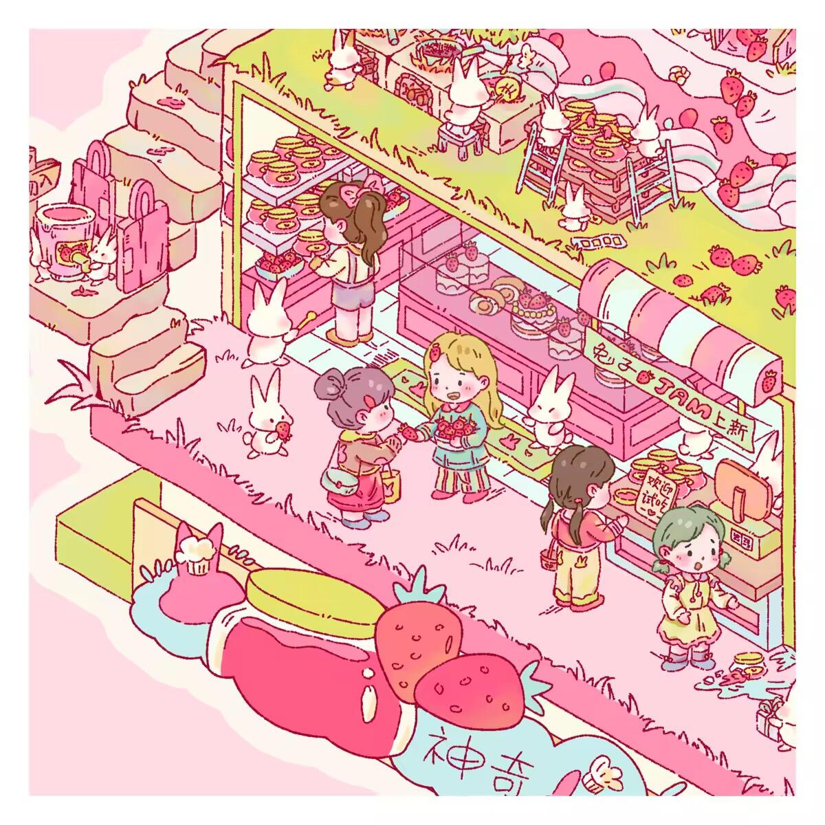 Bubble Tea Shop Tea House 3D Miniature Scene Sticker
