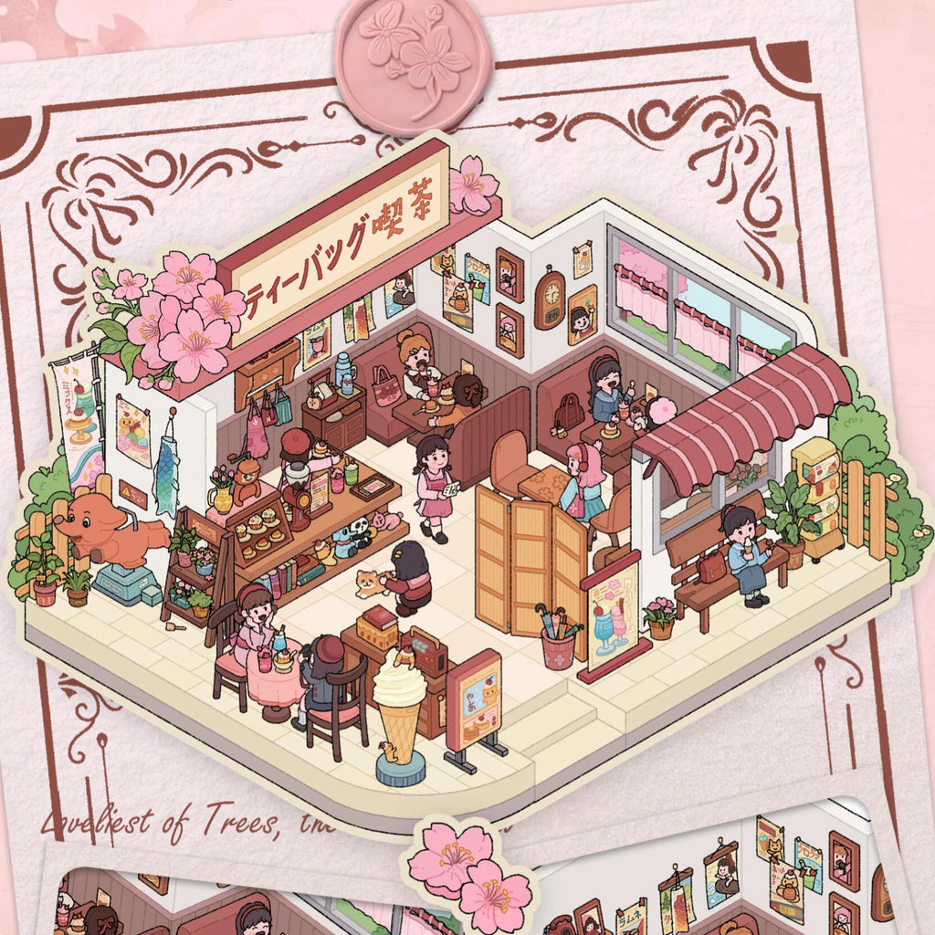 Bubble Tea Shop Tea House 3D Miniature Scene Sticker