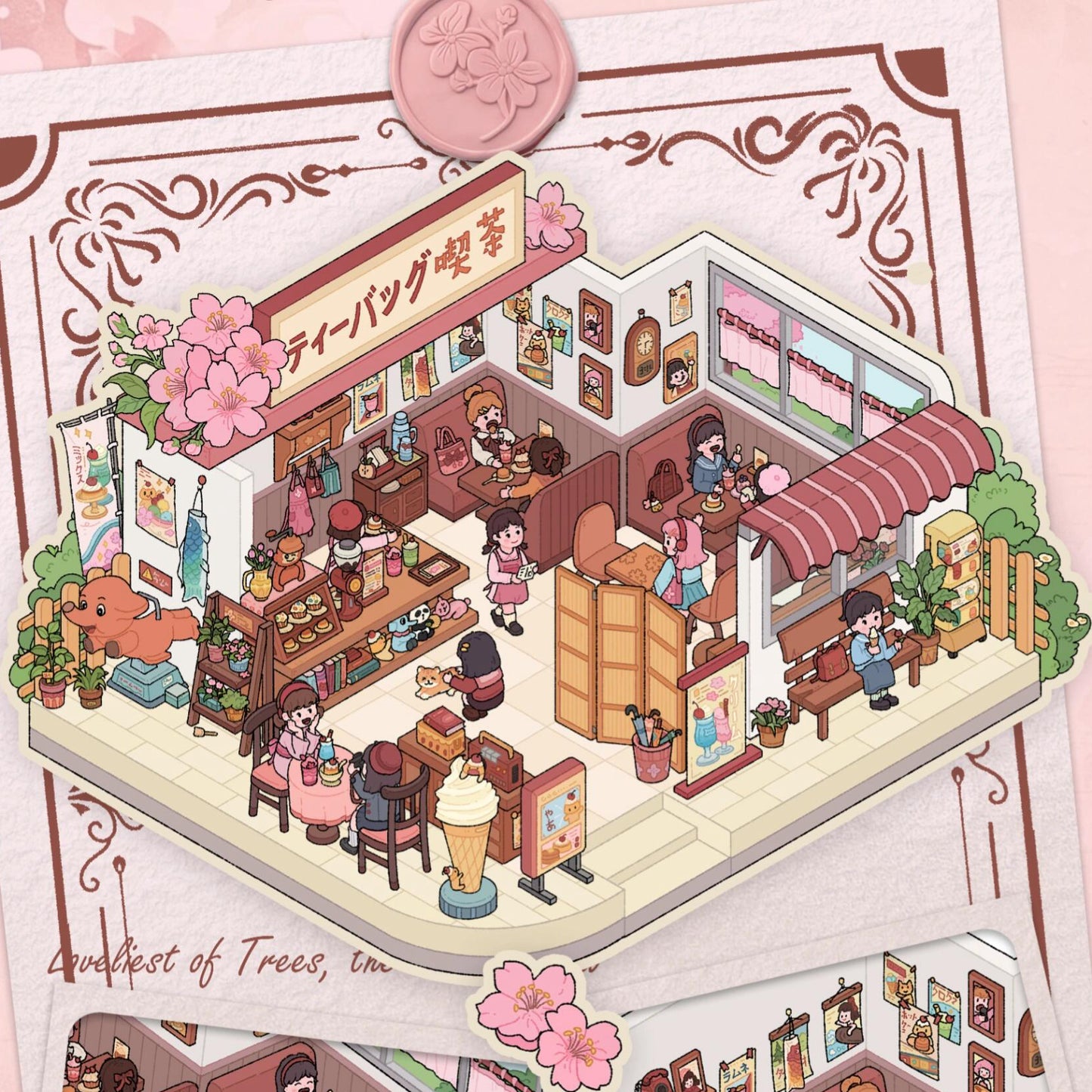 Bubble Tea Shop Tea House 3D Miniature Scene Sticker