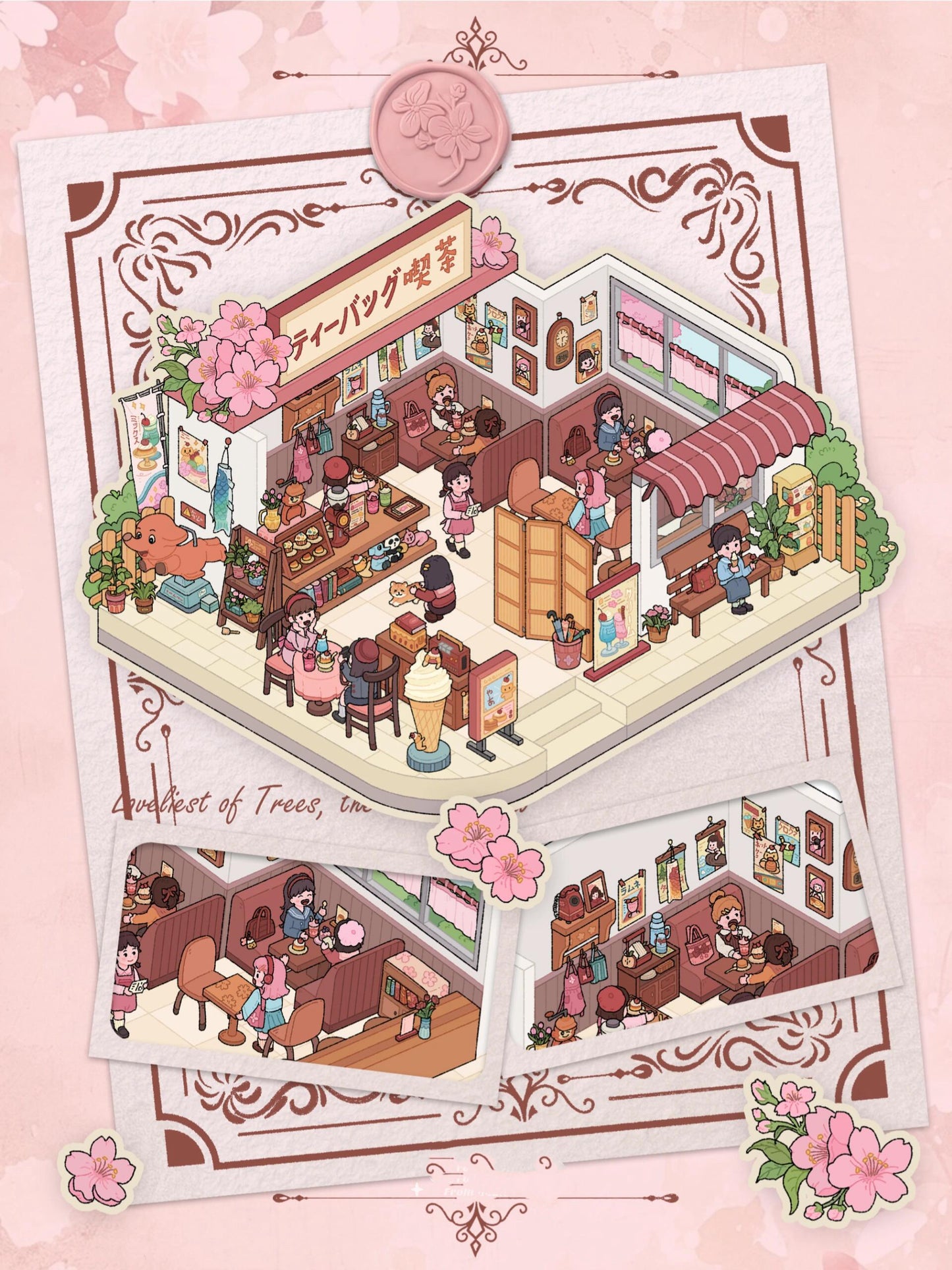 Bubble Tea Shop Tea House 3D Miniature Scene Sticker