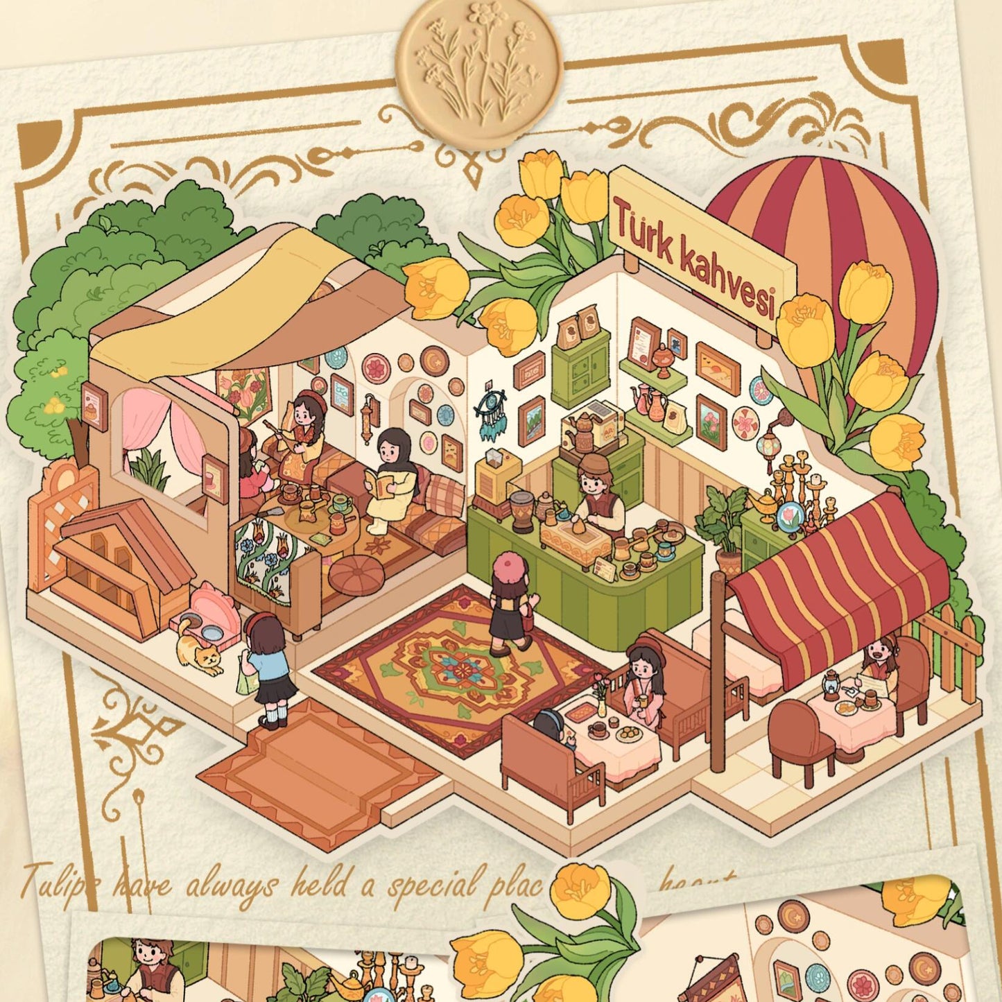 Bubble Tea Shop Tea House 3D Miniature Scene Sticker