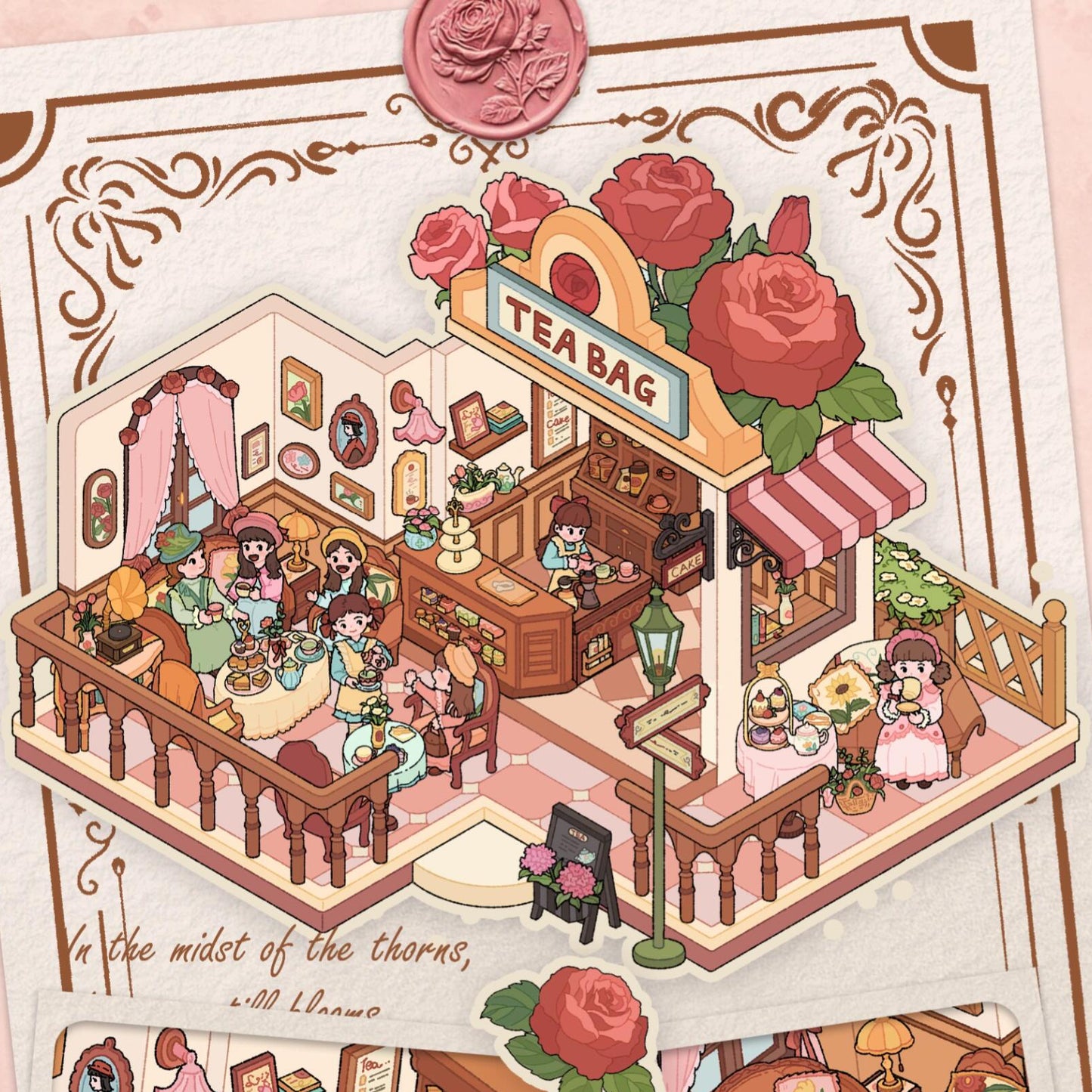 Bubble Tea Shop Tea House 3D Miniature Scene Sticker