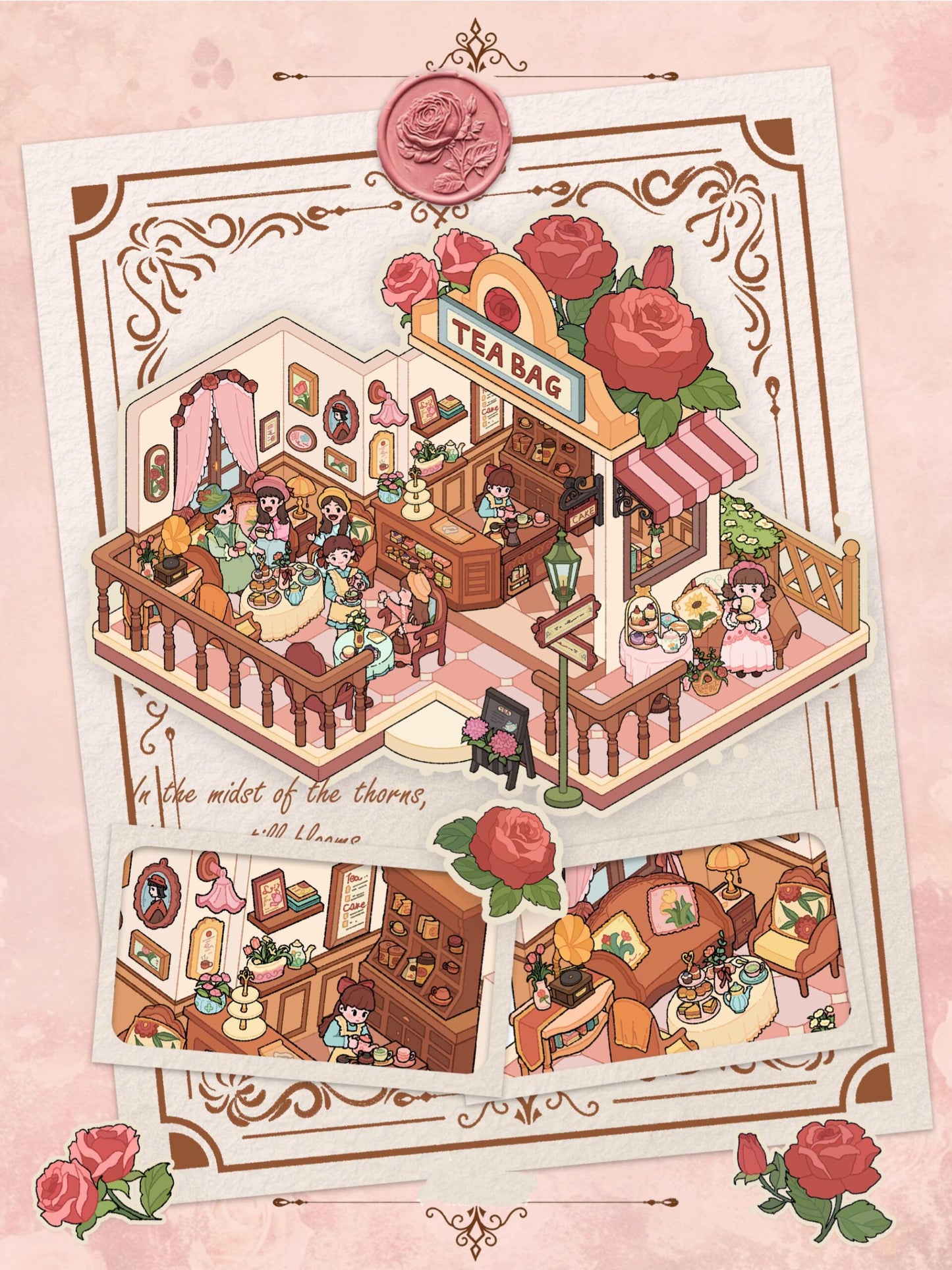 Bubble Tea Shop Tea House 3D Miniature Scene Sticker