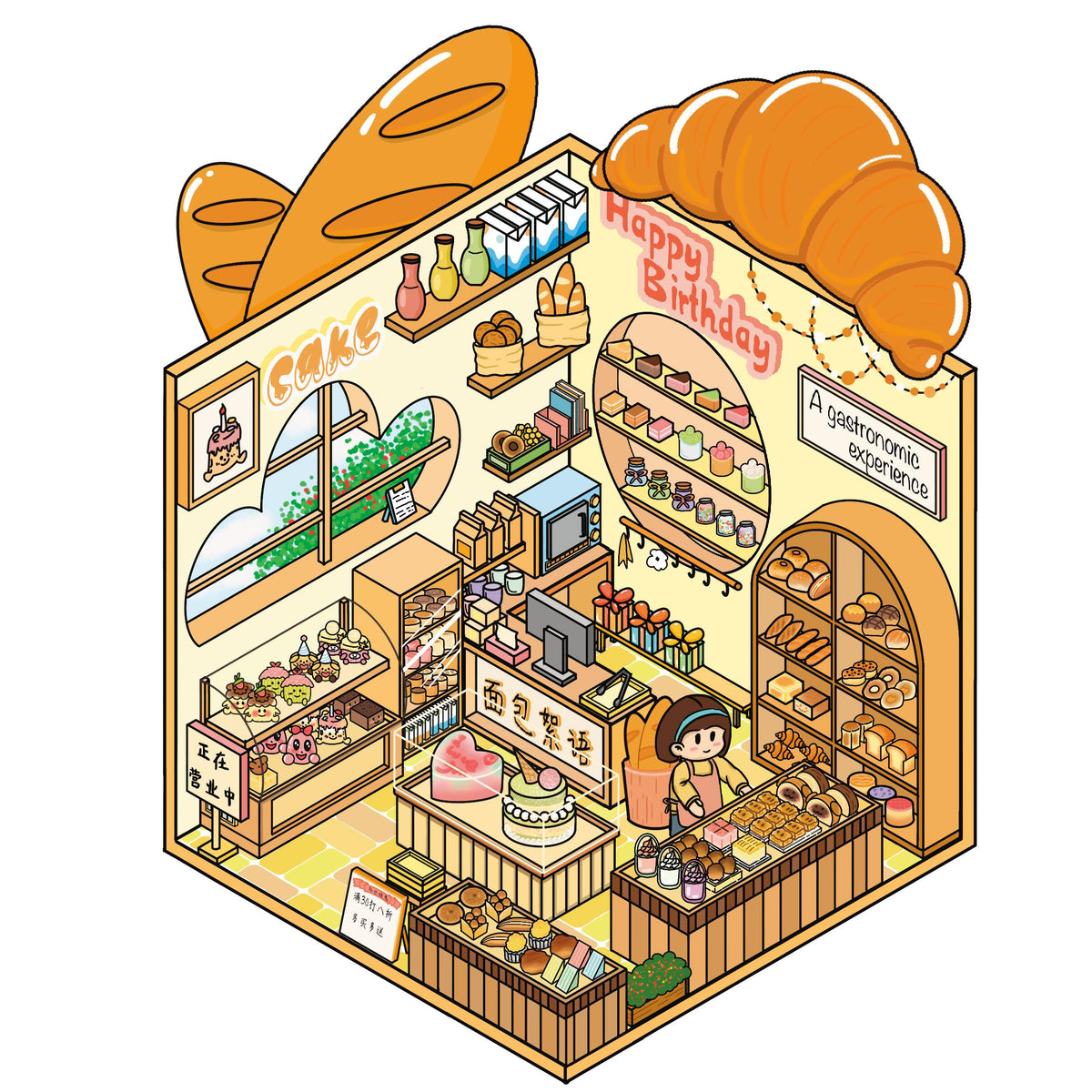 DIY 3D Dessert Shop Bakery BookStore Art Studio Miniature Scene Stickers