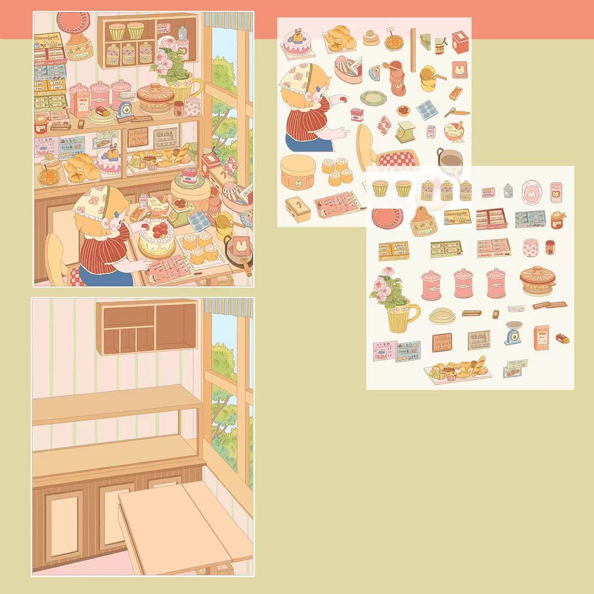 DIY 3D Dessert Shop Bakery BookStore Art Studio Miniature Scene Stickers