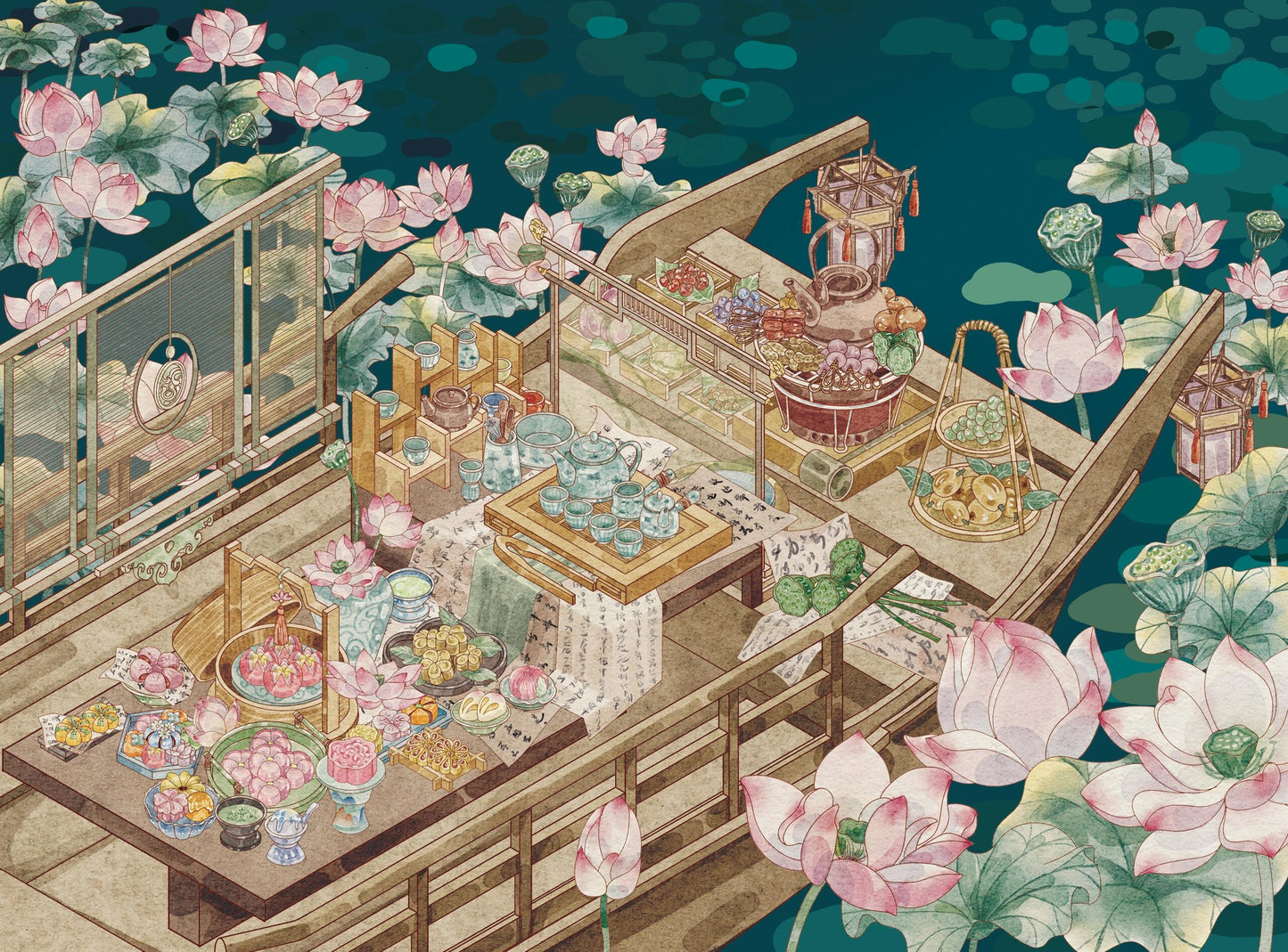 3D Scene Stickers Gourmet Feast Underwater Room Floral Whisper Villa