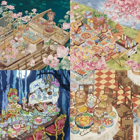 3D Scene Stickers Gourmet Feast Underwater Room Floral Whisper Villa