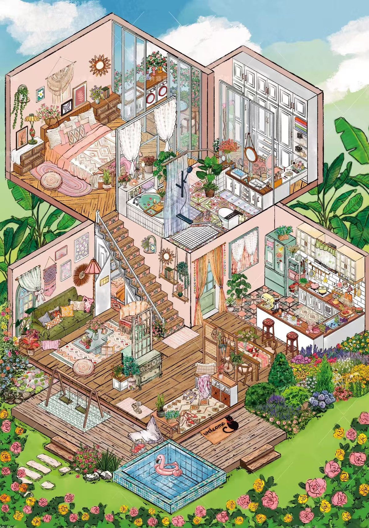 DIY Cottagecore Living 3D Sticker Scene