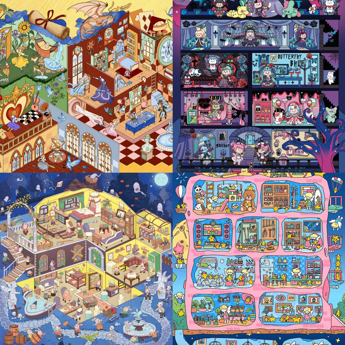 3D DIY Scene Stickers Puzzle Build Gothic Castle Night Tour Star House