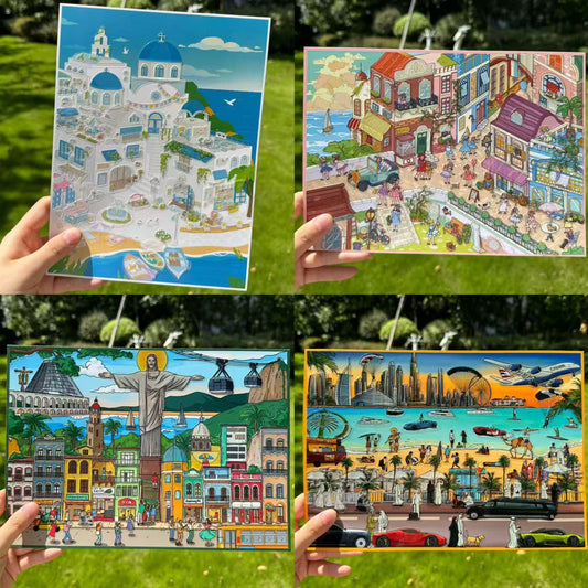 City 3D Scene Stickers Santorini Sicilian Village Rio de Janeiro Dubai