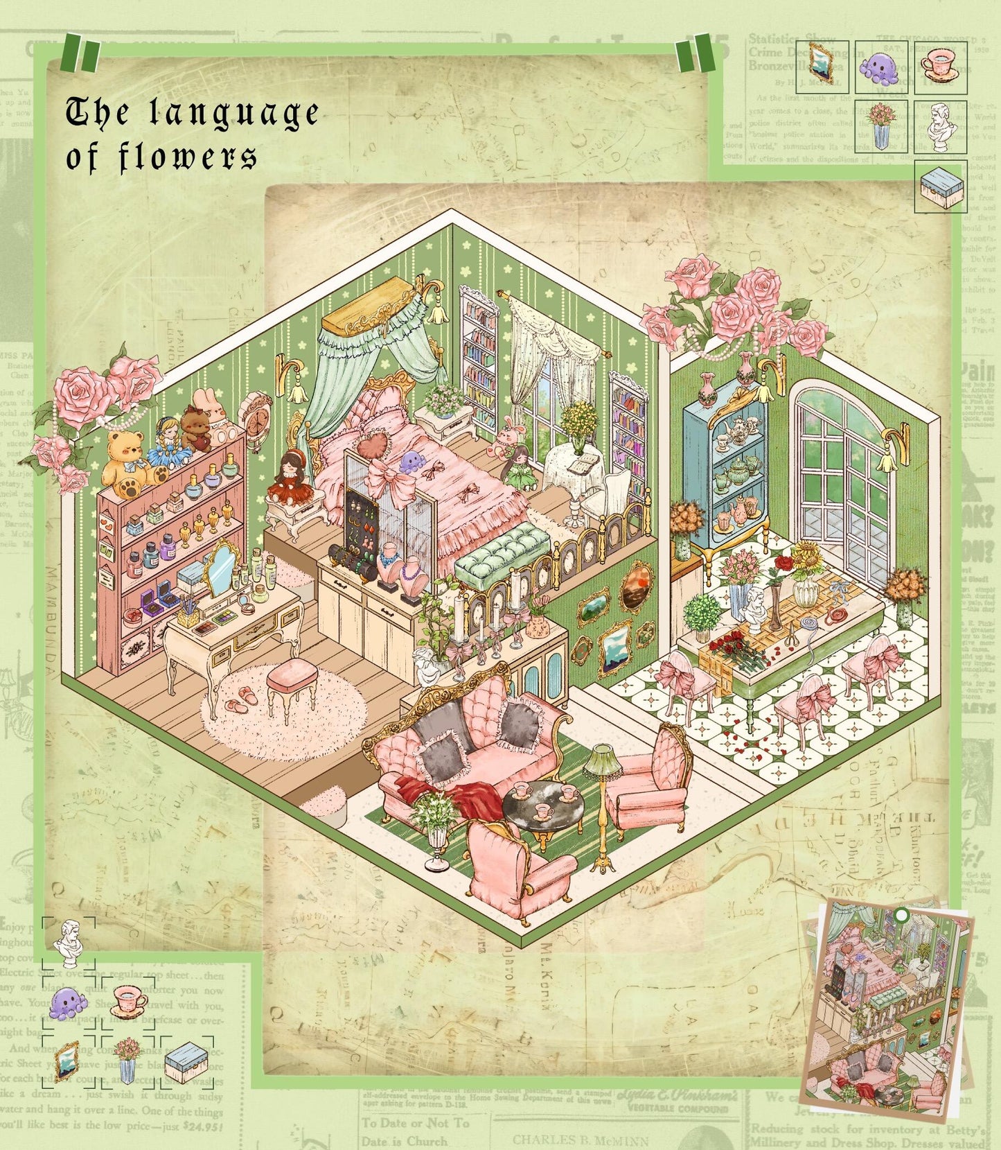 DIY 3D Sticker Vintage Cloakroom Antique Collector Floral Whisper Dream House