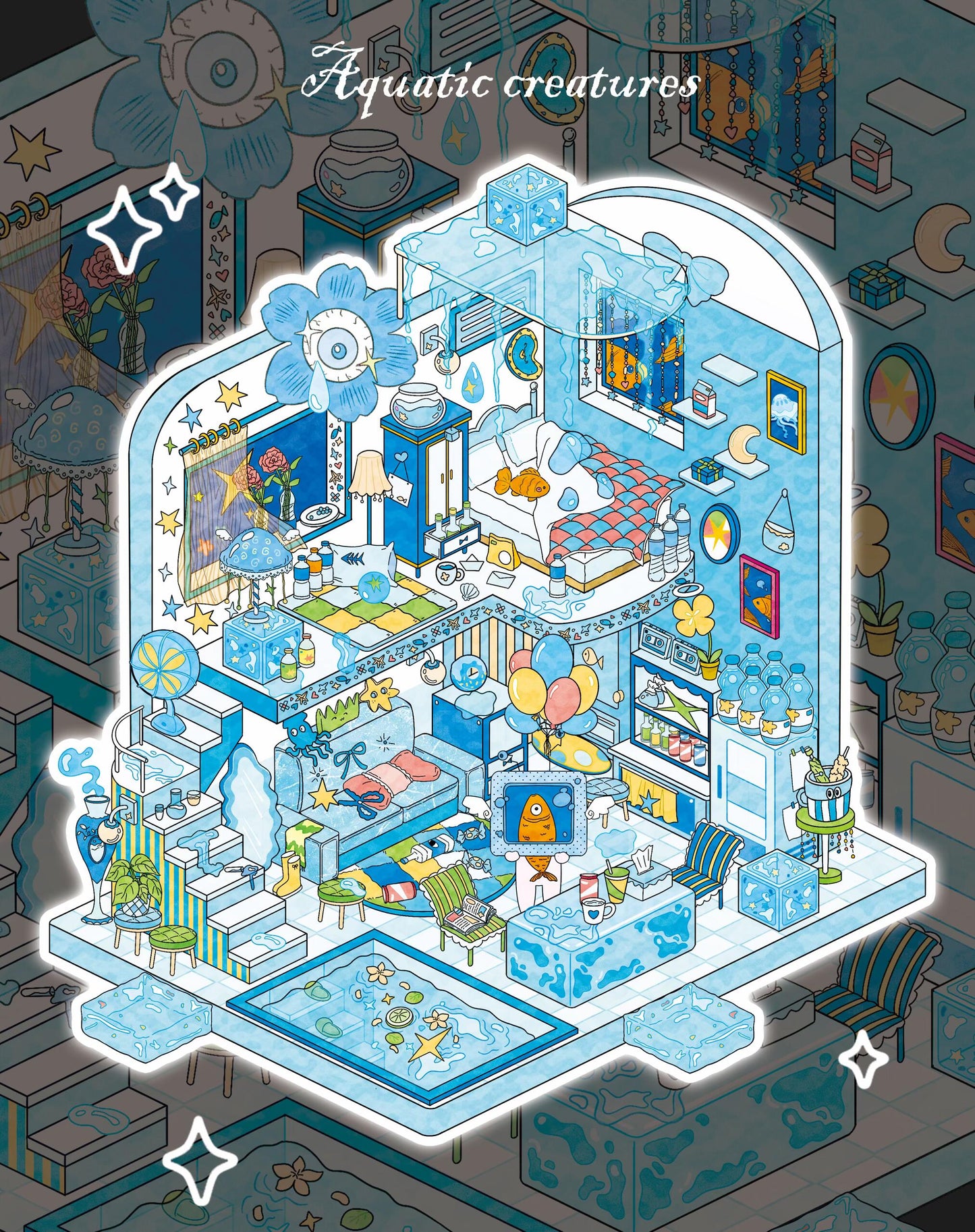 DIY Aquatic Creatures Commercial Street Convenience Store 3D House Stickers