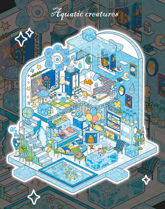 DIY Aquatic Creatures Commercial Street Convenience Store 3D House Stickers