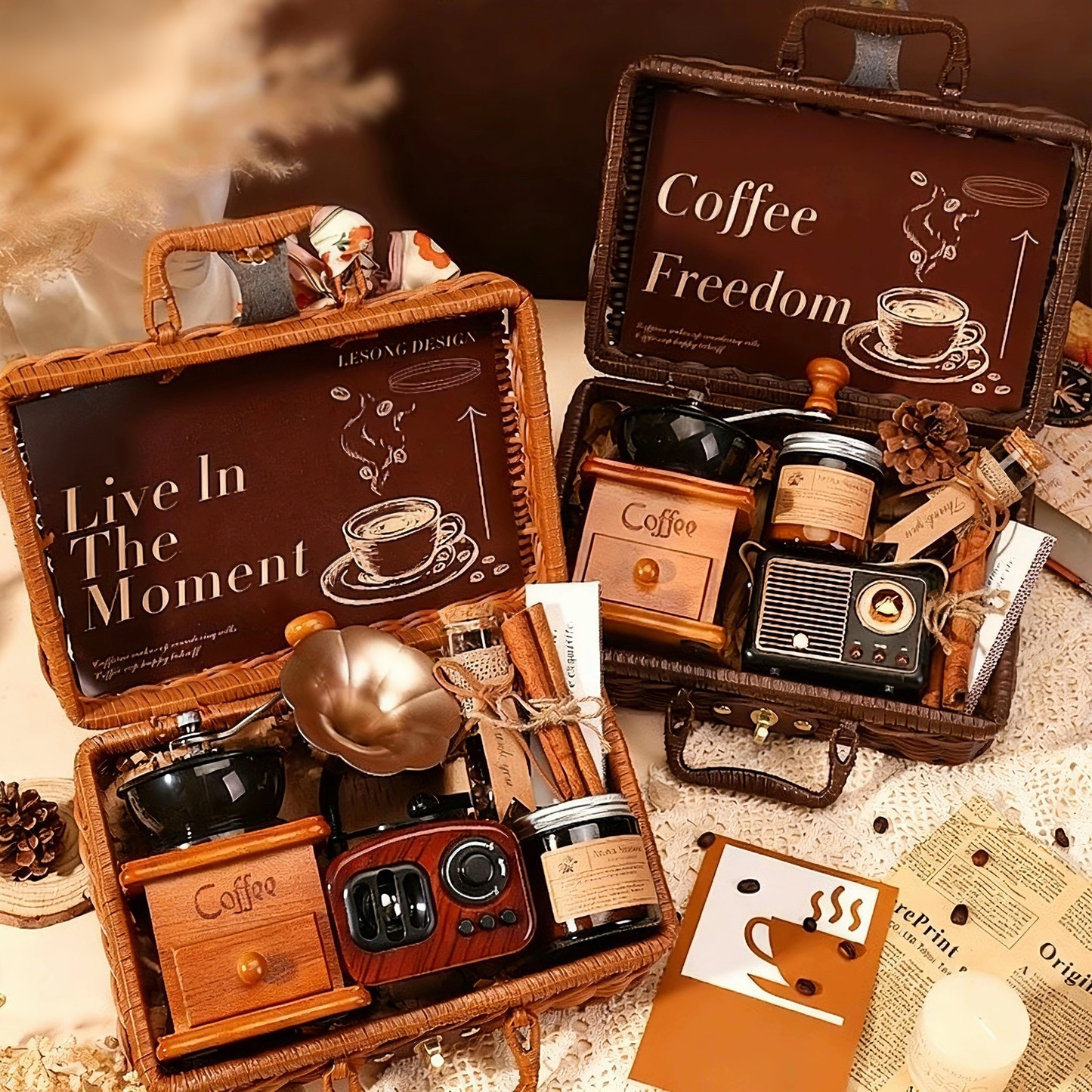Vintage Manual Coffee Grinder Gift Set