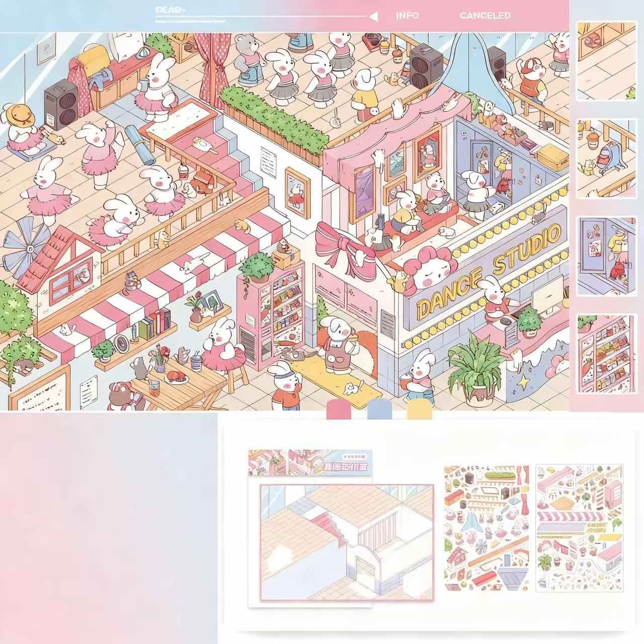 Fairy Tale Castle Bunny Dance Studio Music Festival 3D Scene Stickers