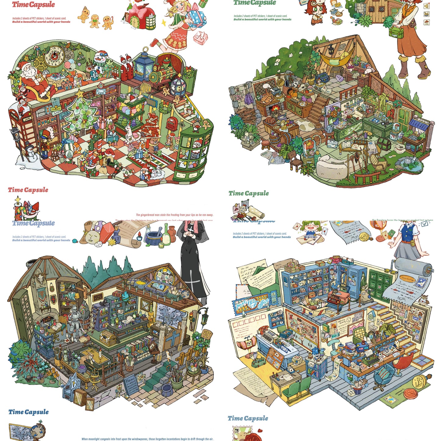 Cozy Christmas Cabin House Village Decorative Stickers Scene