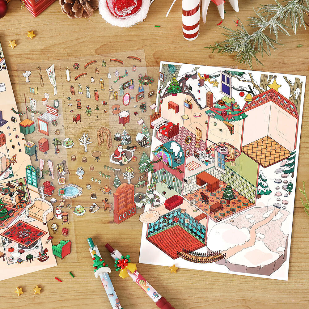 Big Size Christmas limited Edition My House Christmas Eve 3D Landscape Sticker