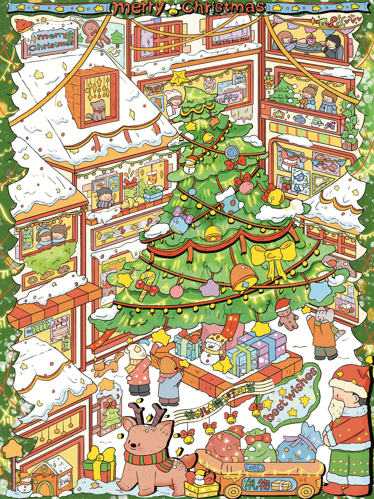 Christmas Eve Halloween Happy New Year 3D Miniature Scene Stickers