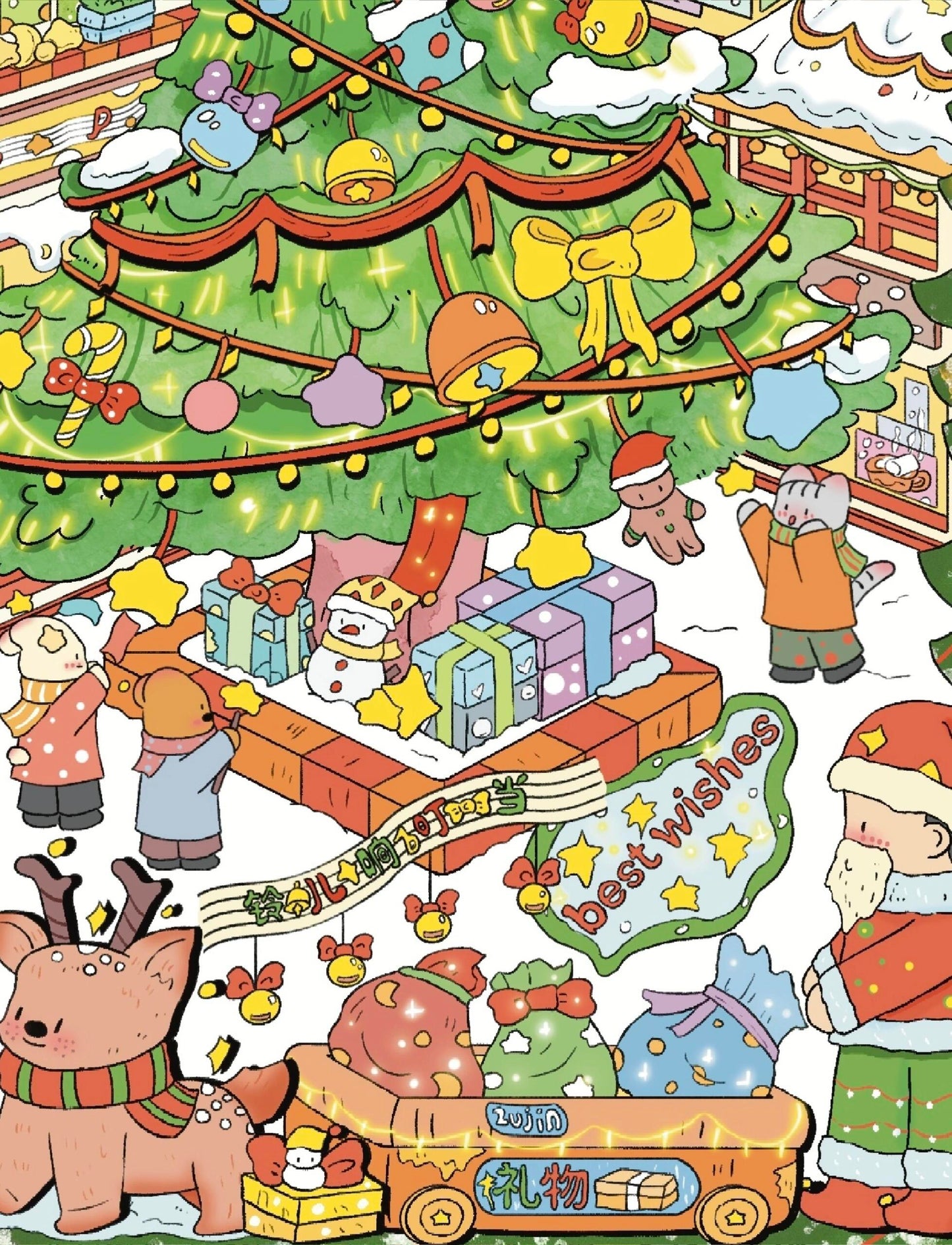 Christmas Eve Halloween Happy New Year 3D Miniature Scene Stickers