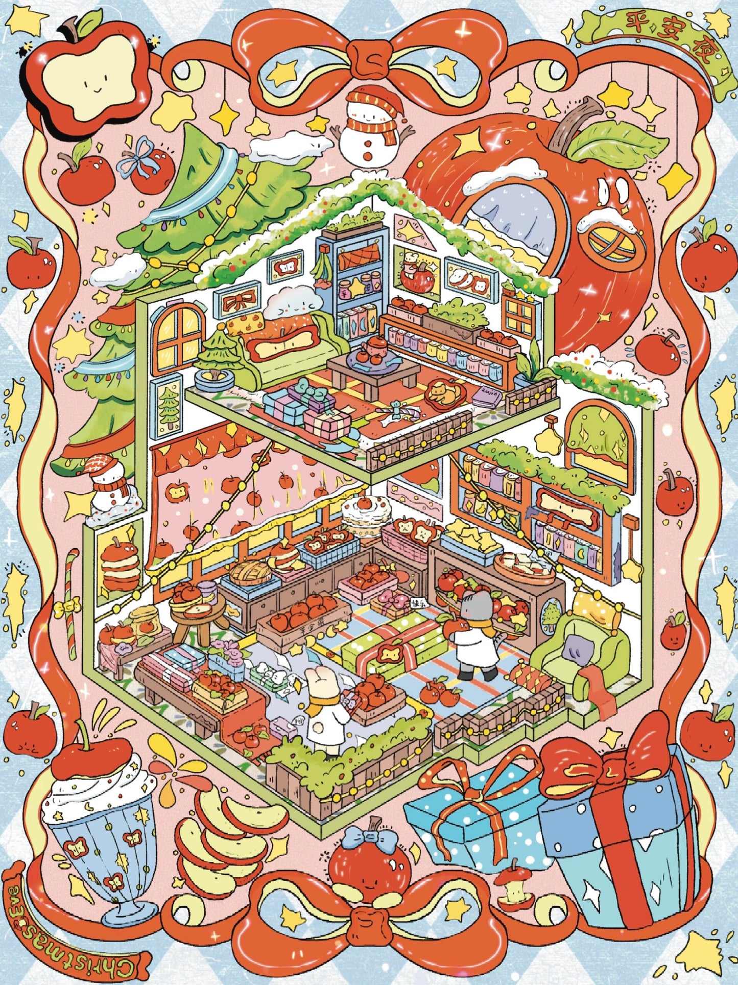 Christmas Eve Halloween Happy New Year 3D Miniature Scene Stickers