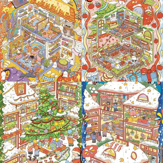 Christmas Eve Halloween Happy New Year 3D Miniature Scene Stickers