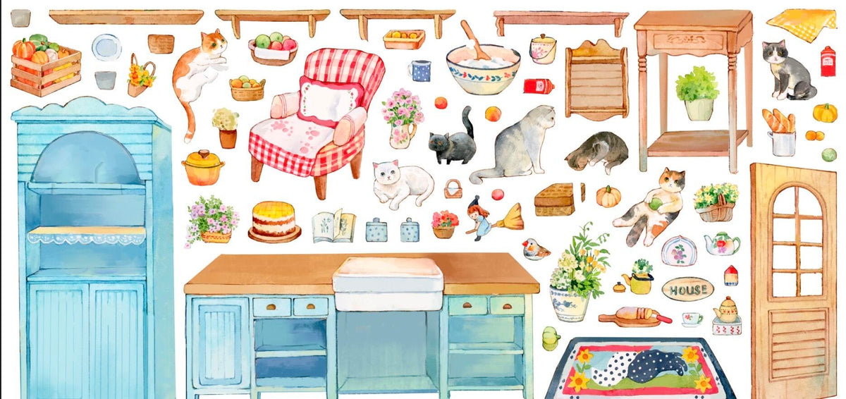Cat Garden Time Warm Kitchen Landscape Stickers