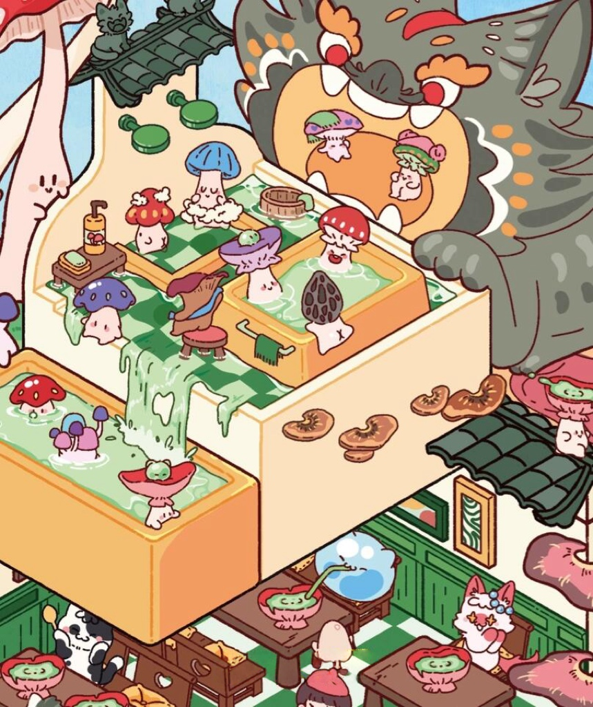 Repair Doll House Monster Tavern Mushroom Soup in Flowerpot Bee Scene Stickers