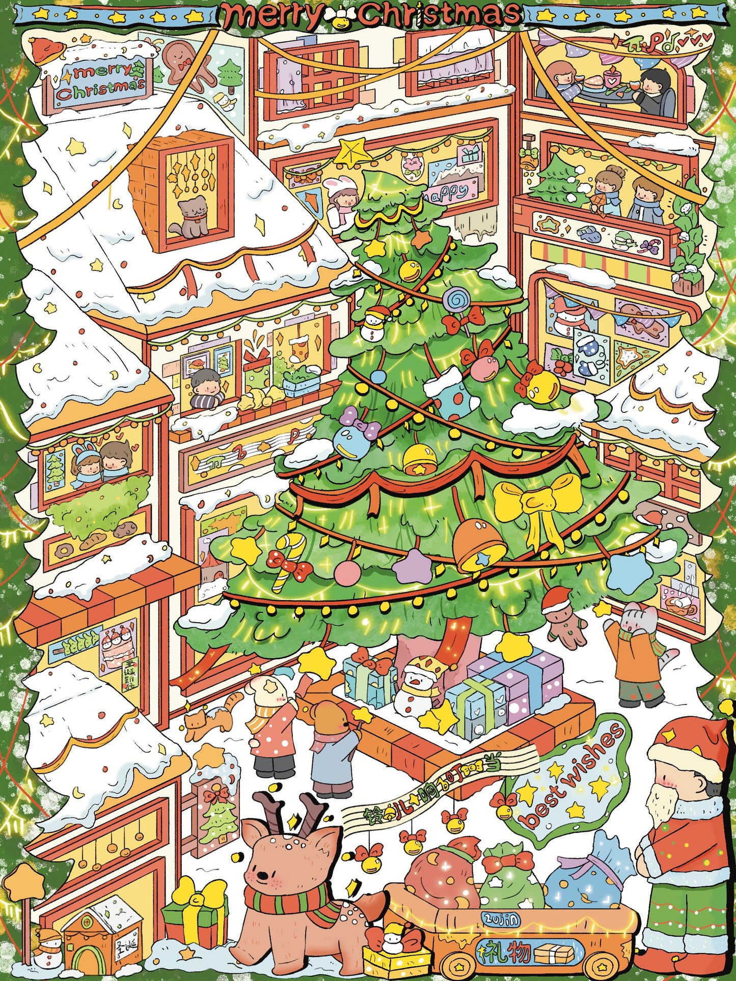 Christmas Eve Halloween Happy New Year 3D Miniature Scene Stickers