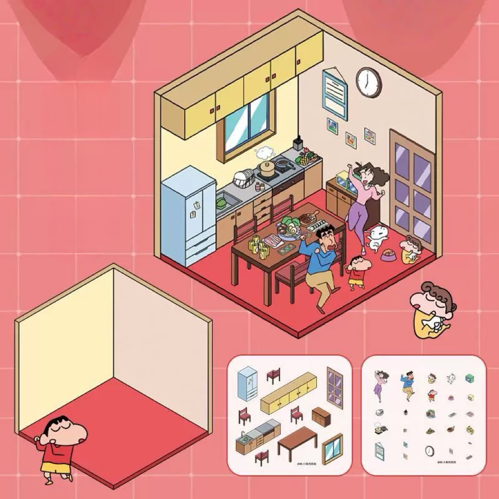 Kasukabe Japanese Cartoon Characters Daily Life Scene Stickers