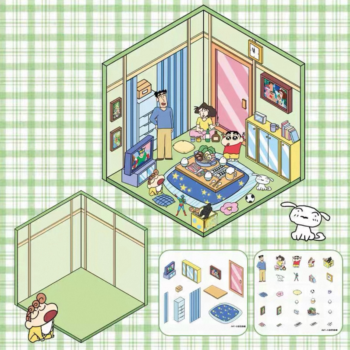 Kasukabe Japanese Cartoon Characters Daily Life Scene Stickers