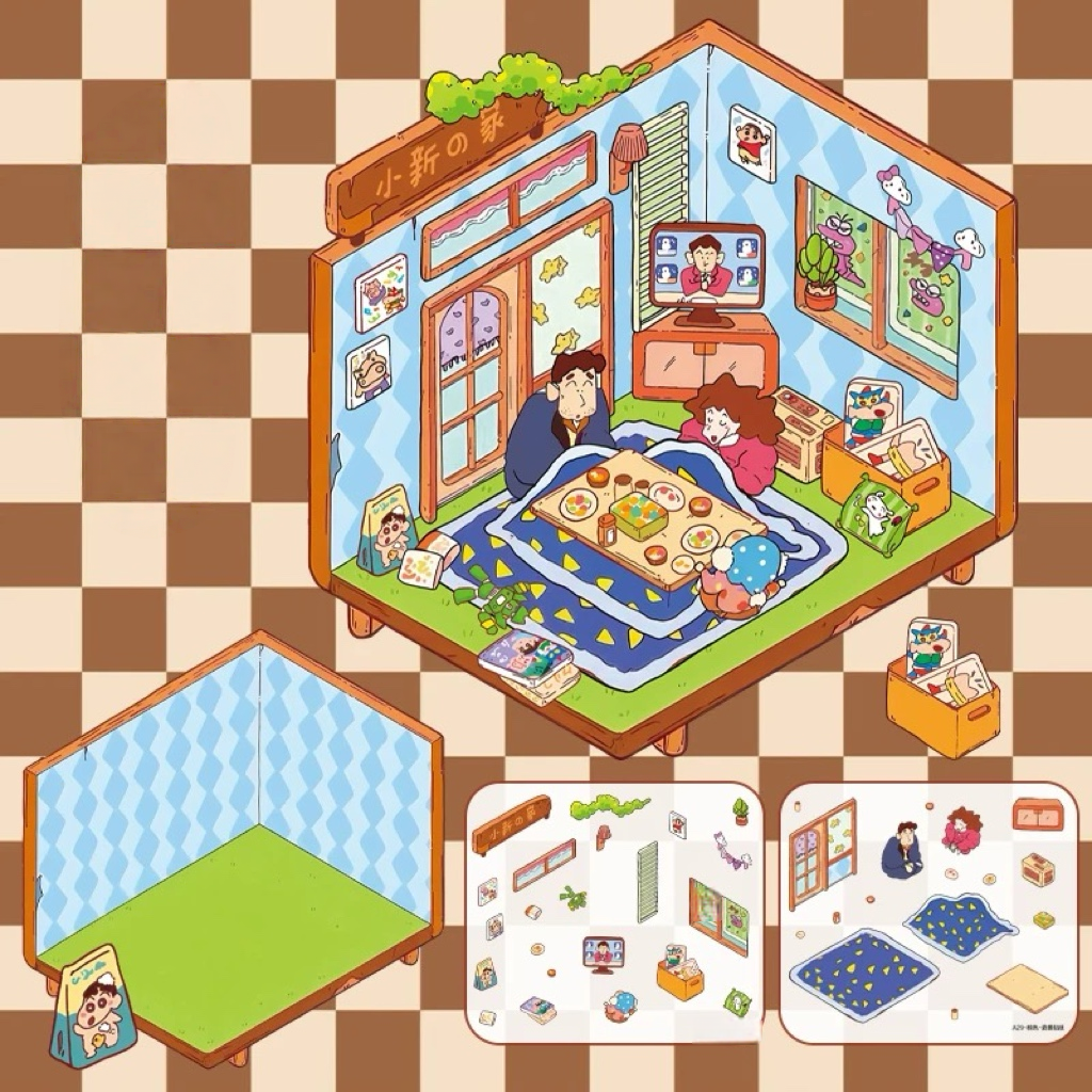 Kasukabe Japanese Cartoon Characters Daily Life Scene Stickers