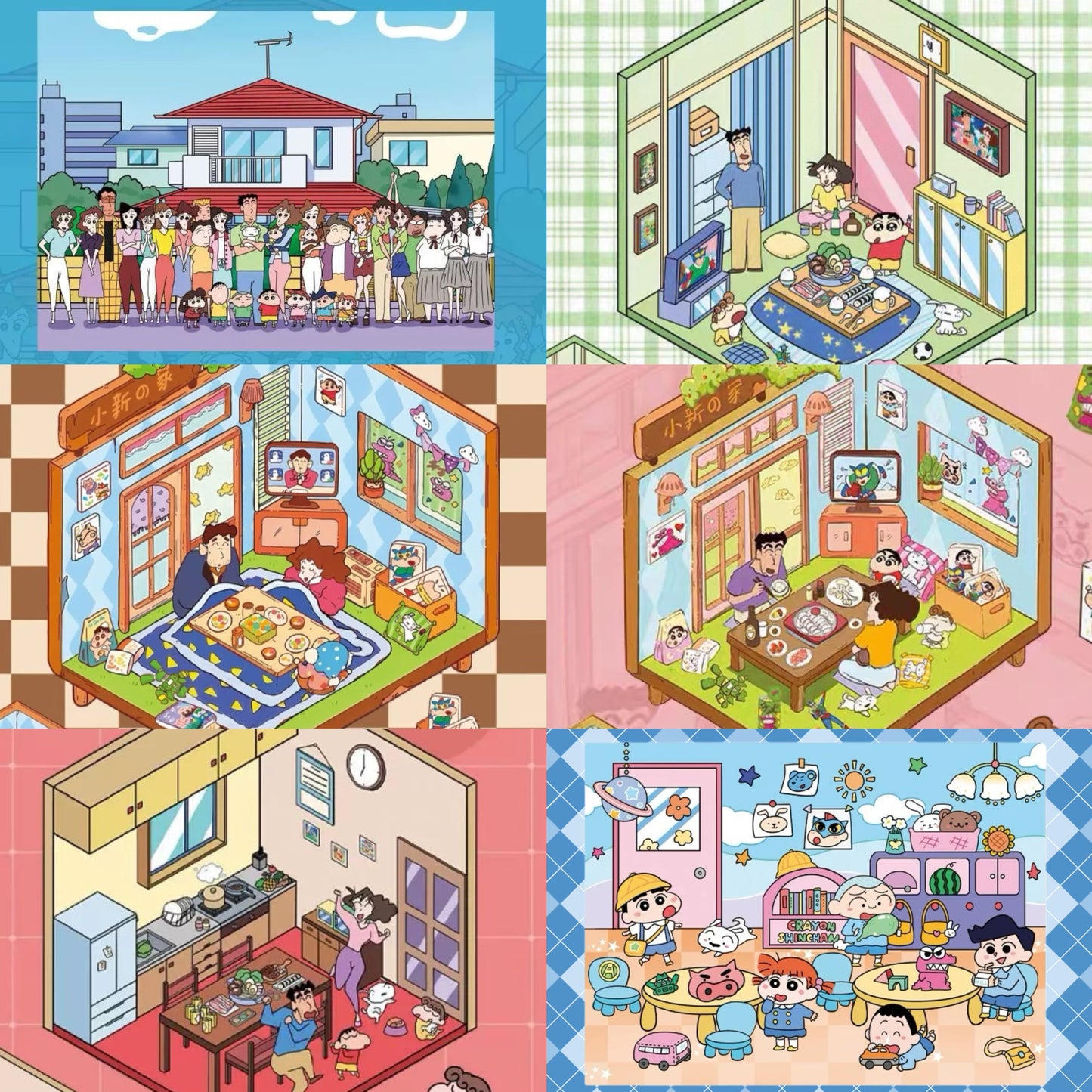 Kasukabe Japanese Cartoon Characters Daily Life Scene Stickers