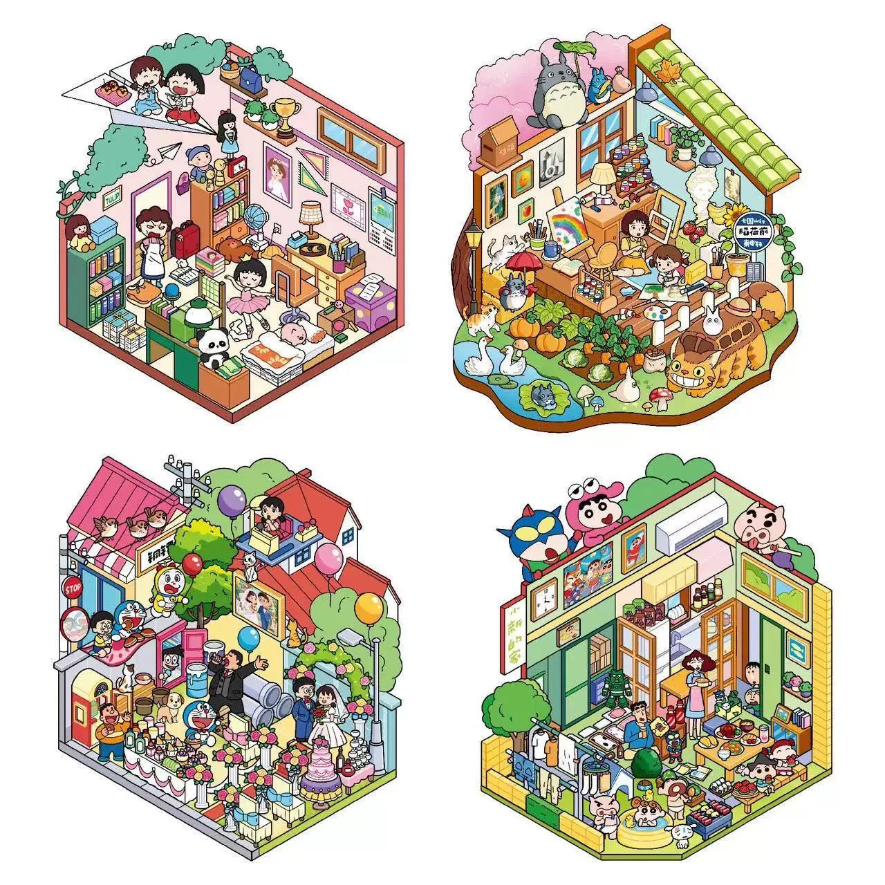 Cute Japanese Classic Cartoon Characters Scene Stickers